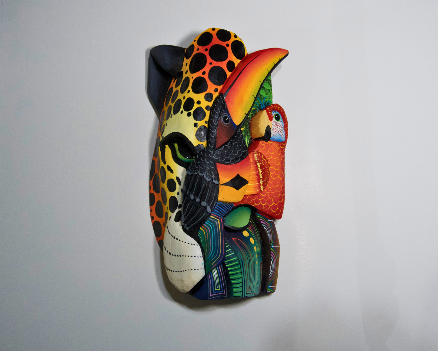 Jaguar & Parrot – unique, hand-made Boruca mask